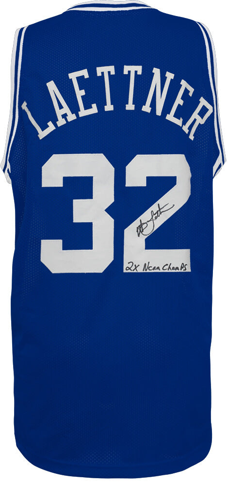 Christian Laettner Signed Blue Custom College Basketball Jersey w/2x NCAA Champs