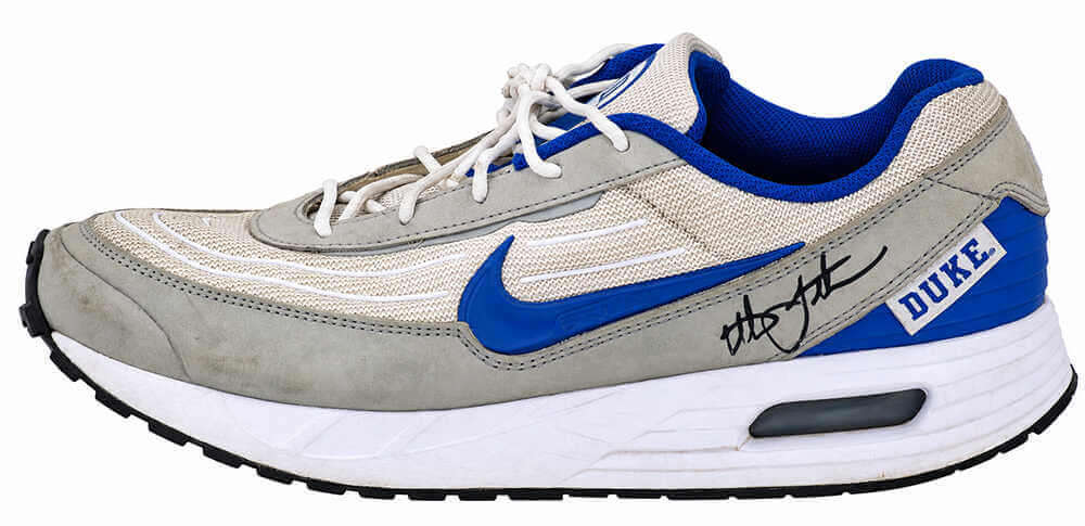 Christian Laettner Signed Duke Nike Air Max Blue & Grey Shoe - (Left Foot)