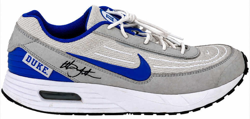 Christian Laettner Signed Duke Nike Air Max Blue & Grey Shoe - (Right Foot)