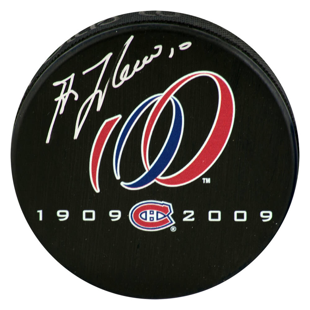 Guy Lafleur Signed Montreal Canadiens 100 Years Logo Hockey Puck