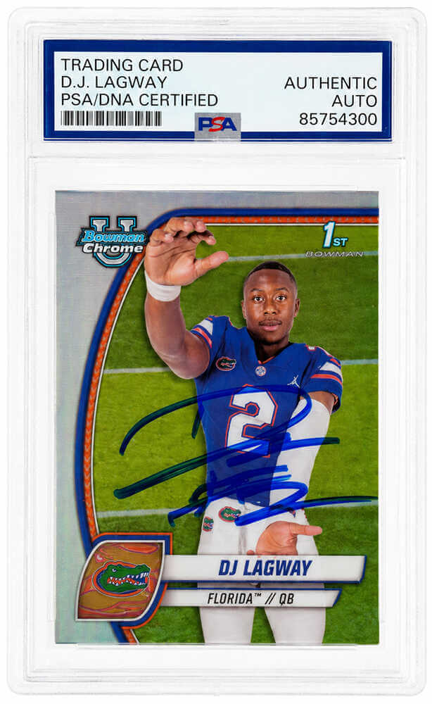 DJ Lagway Signed 2024 Bowman Chrome Refractor (1st Bowman) Football Trading Card #63 - (PSA Encapsulated)