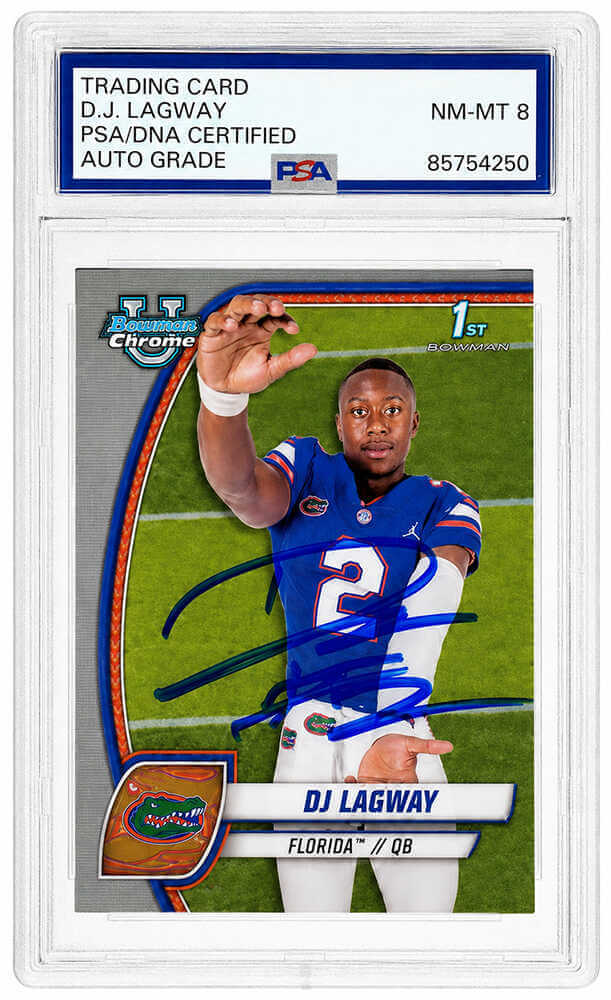 DJ Lagway Signed 2024 Bowman Chrome (1st Bowman) Football Trading Card #63 - (PSA - Auto Grade 8)