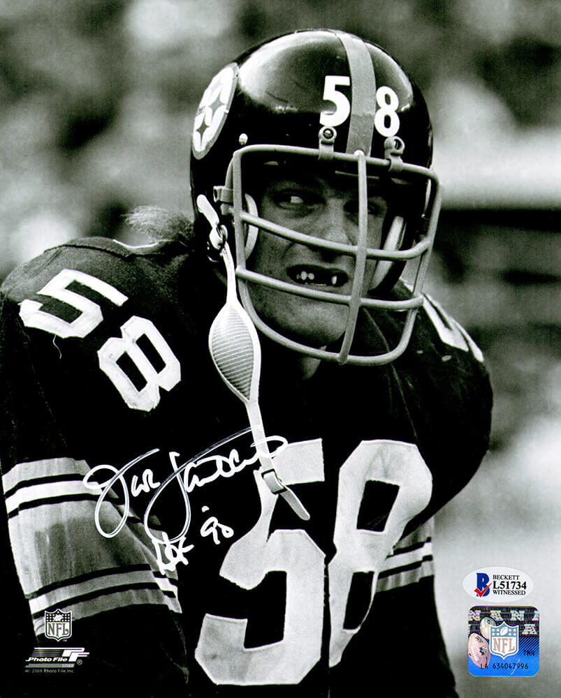 Jack Lambert Signed Pittsburgh Steelers No Teeth Dracula B&W 8x10 Photo w/HOF'90