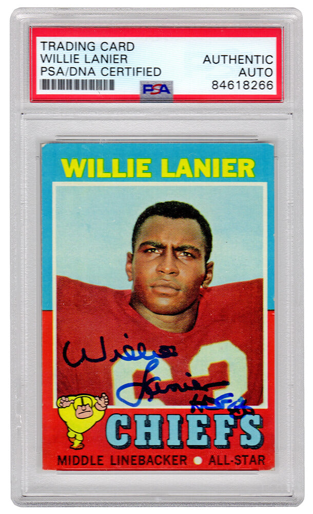 Willie Lanier Signed Kansas City Chiefs 1971 Topps Football Rookie Card #114 w/HOF'86 (PSA Encapsulated - Auto Grade 10)