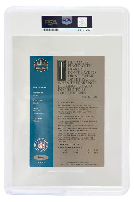 Tom Landry Signed Pro Football Hall of Fame Signature Series 4x6 Card - (PSA Encapsulated)