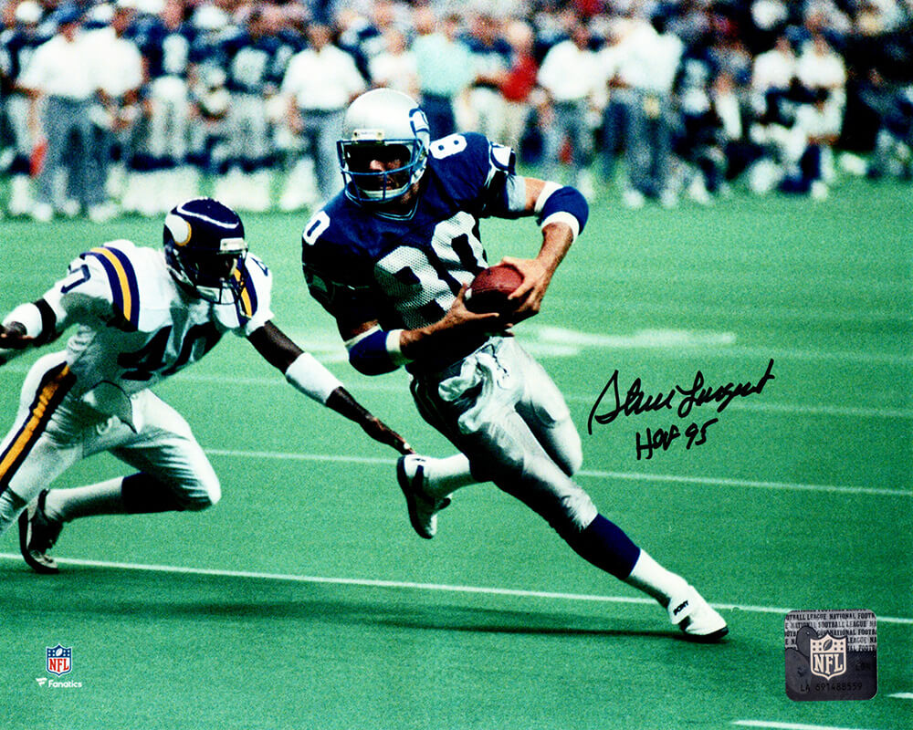 Steve Largent Signed Seattle Seahawks Football Action 8x10 Photo w/HOF'95
