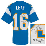 Ryan Leaf Signed Powder Blue Custom Football Jersey w/#2 Draft Pick 1998