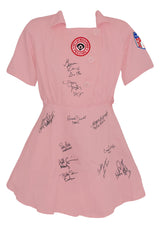 A League Of Their Own Cast Signed Rockford Peaches Pink Costume Baseball Jersey (11 Signatures - w/Character Names)