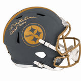 Dick LeBeau Signed Pittsburgh Steelers SLATE Riddell Full Size Speed Replica Helmet w/HOF 2010