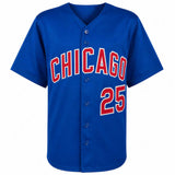 Derrek Lee Signed Blue Custom Baseball Jersey w/05 NL Batting Champ