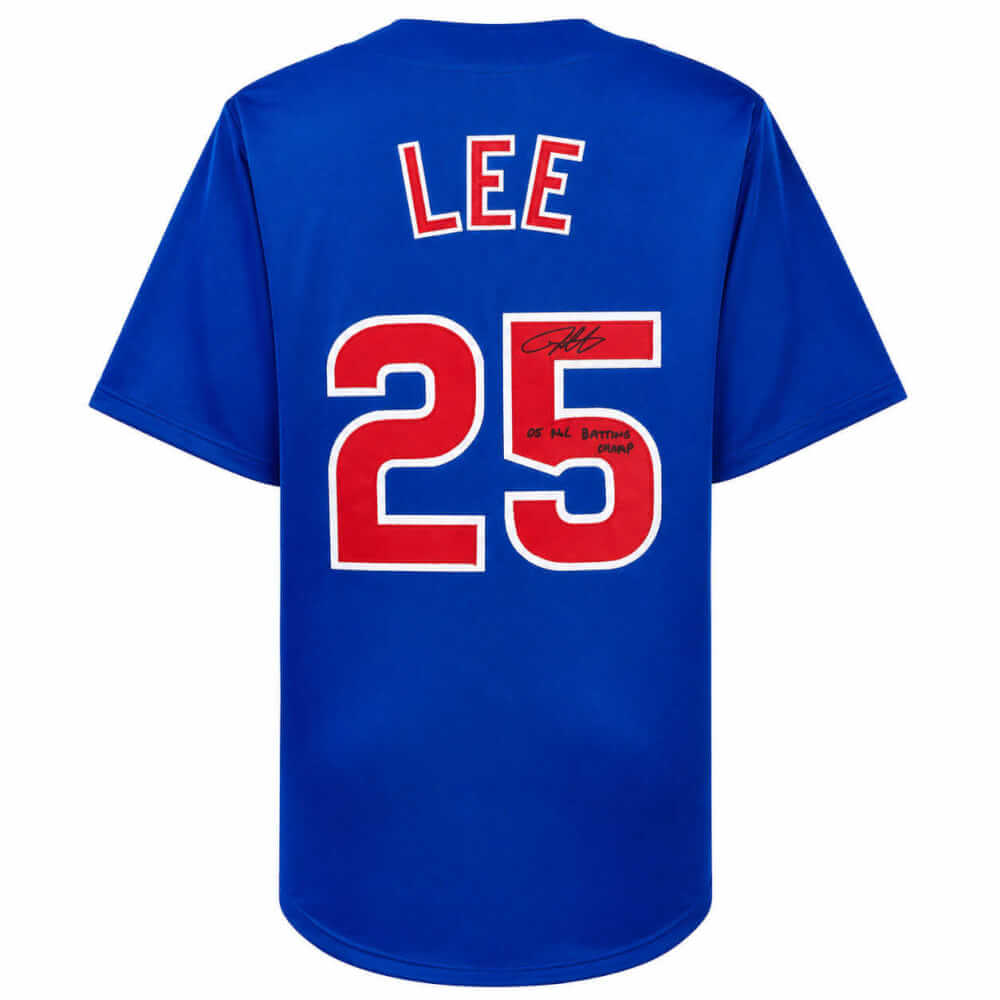 Derrek Lee Signed Blue Custom Baseball Jersey w/05 NL Batting Champ