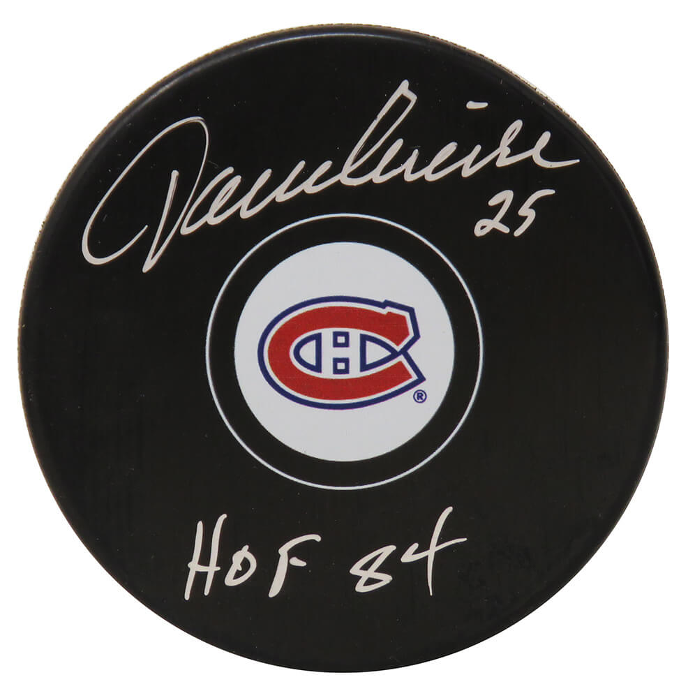 Jacques Lemaire Signed Montreal Canadiens Logo Hockey Puck w/HOF'84