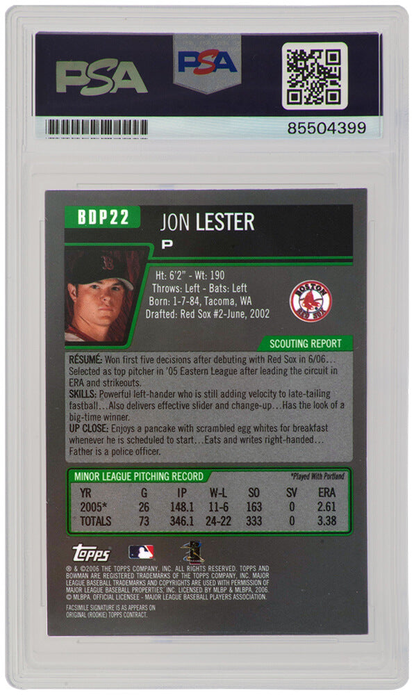 Jon Lester Signed Boston Red Sox 2006 Bowman Draft Gold Rookie Baseball Card #BDP22 - (PSA Encapsulated)