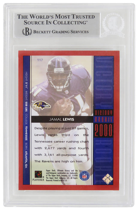 Jamal Lewis Signed Baltimore Ravens 2000 Upper Deck Victory Rookie Football Card #117 - (Beckett Encapsulated)