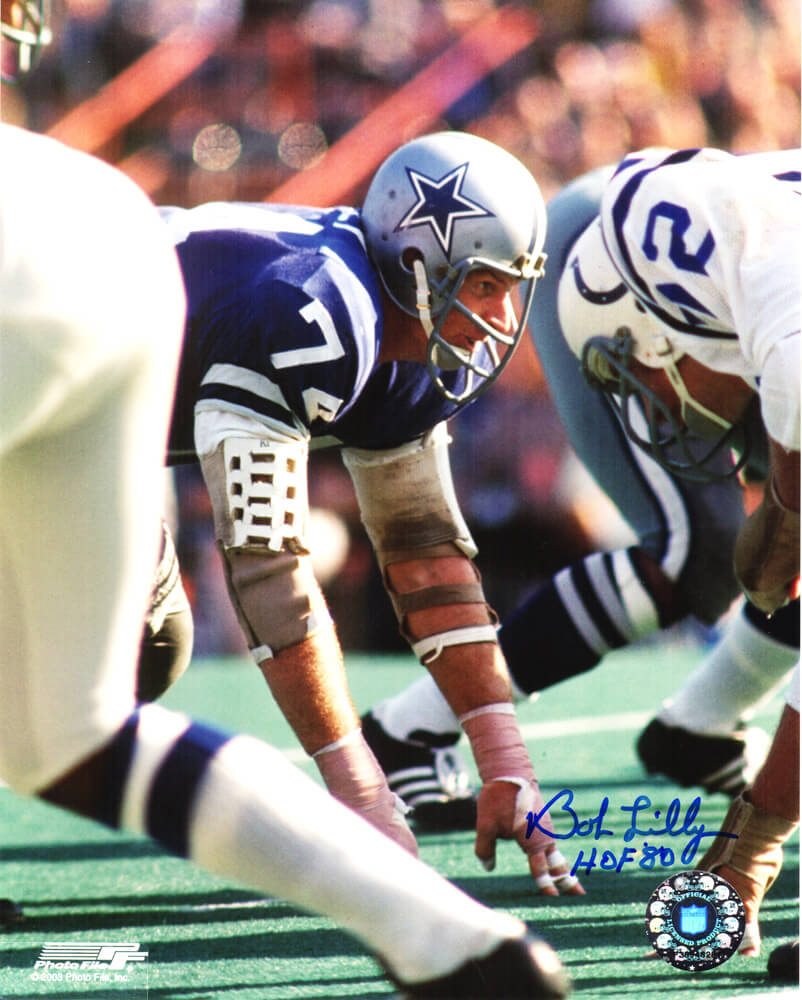 Bob Lilly Signed Dallas Cowboys Stance 8x10 Photo w/HOF'80