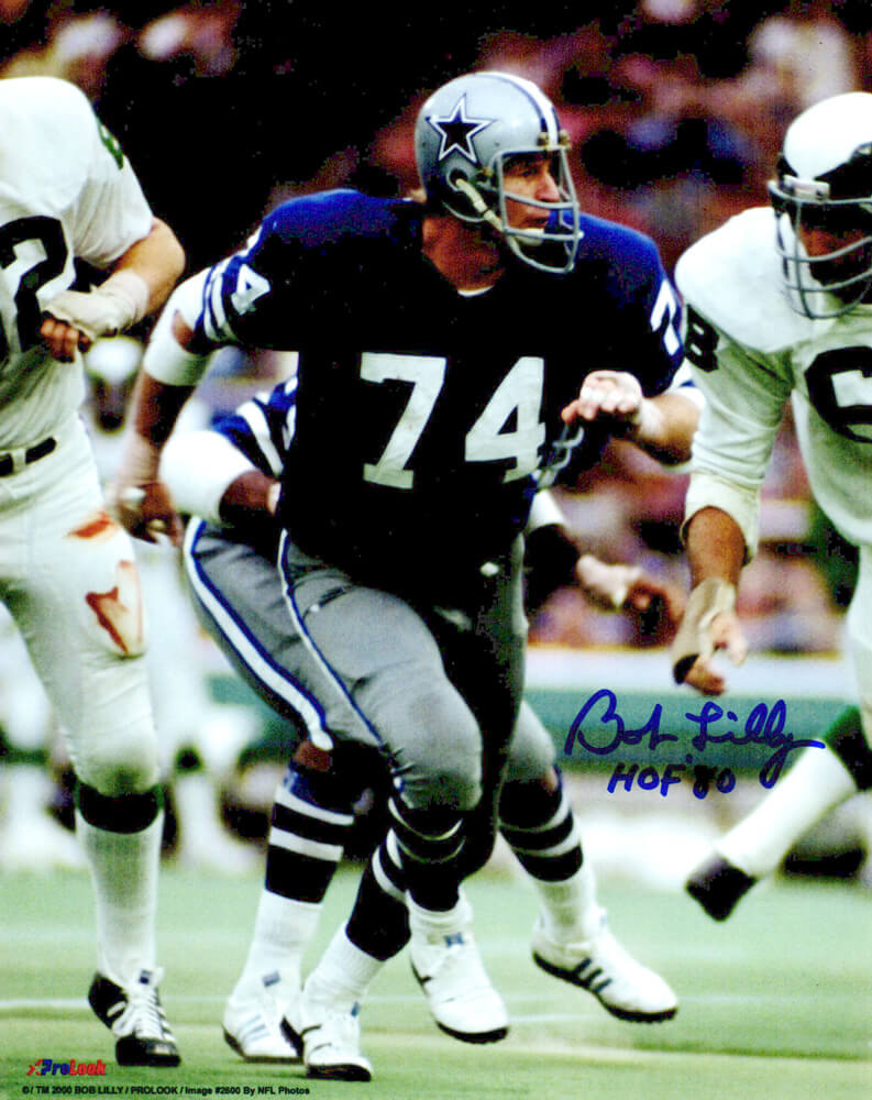 Bob Lilly Signed Dallas Cowboys Blue Jersey Action 8x10 Photo w/HOF'80