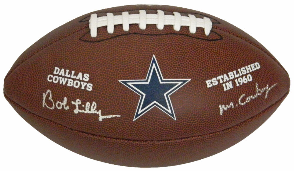 Bob Lilly Signed Dallas Cowboys NFL Logo Wilson Football w/Mr Cowboy