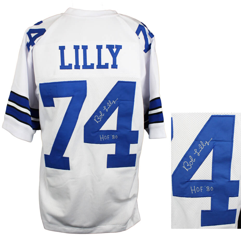 Bob Lilly Signed White Custom Throwback Football Jersey w/HOF'80