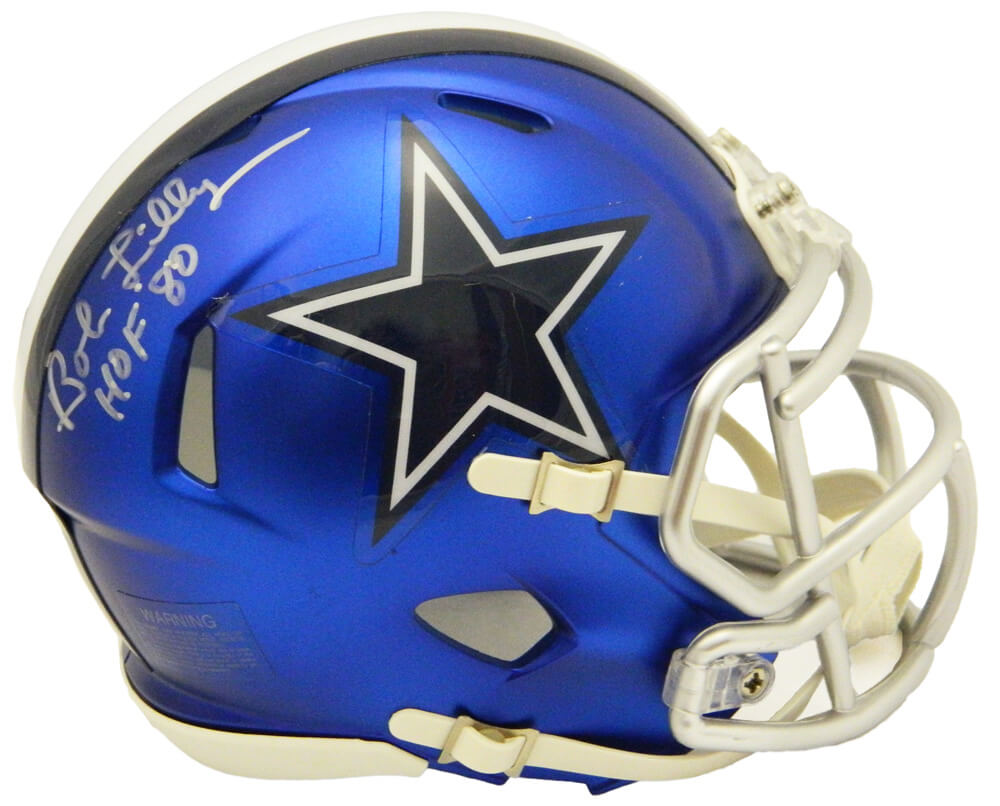 Bob Lilly Signed Dallas Cowboys Blaze Riddell Mini Helmet w/HOF'80