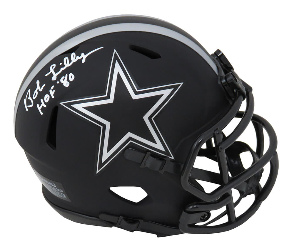 Bob Lilly Signed Dallas Cowboys Eclipse Black Matte Riddell Speed Mini Helmet w/HOF'80