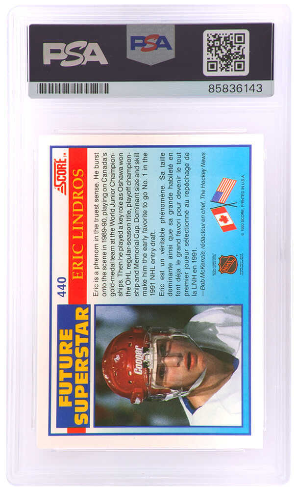 Eric Lindros Signed 1990 Score Future Superstar Rookie Hockey Card #440 - (PSA Encapsulated - Auto Grade 9)
