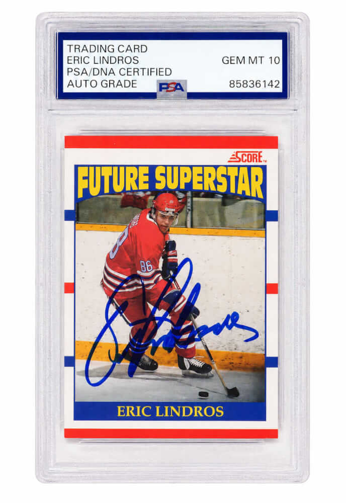 Eric Lindros Signed 1990 Score Future Superstar Rookie Hockey Card #440 - (PSA Encapsulated - Auto Grade 10)