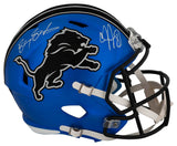 Barry Sanders & Calvin Johnson Signed Detroit Lions 2024 Alternate Riddell Full Size Speed Replica Helmet