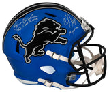 Barry Sanders & Calvin Johnson Signed Lions 2024 Alt Riddell Full Size Speed Replica Helmet w/Lion King & Megatron