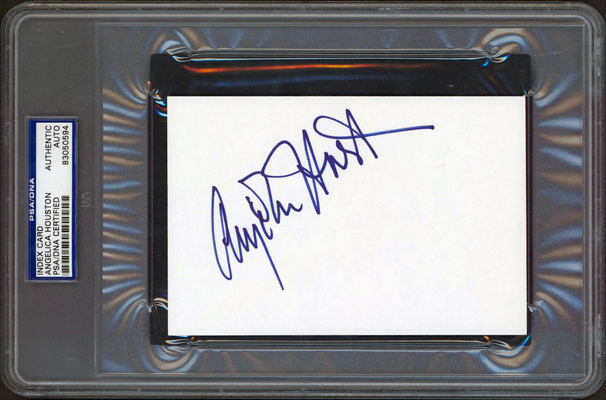 The Addams Family Anjelica Huston Authentic Signed 4x6 Index Card BAS Slabbed