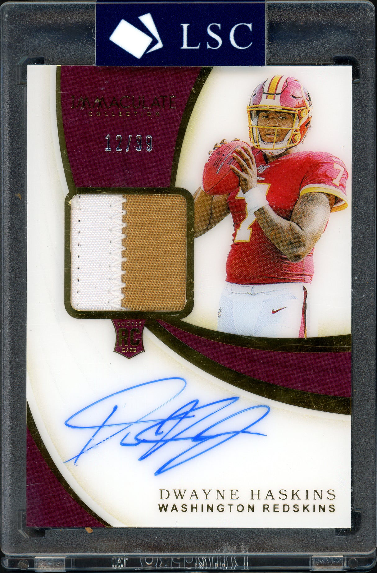 Dwayne Haskins Autographed 2019 Panini Immaculate Collection Rookie Card #101 Washington Redskins Jersey Patch #12/99 SKU #162350