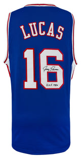 Jerry Lucas Signed Blue Throwback Custom Basketball Jersey w/HOF 1980
