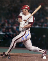 Greg Luzinski Signed Philadelphia Phillies White Jersey Swinging Action 16x20 Photo