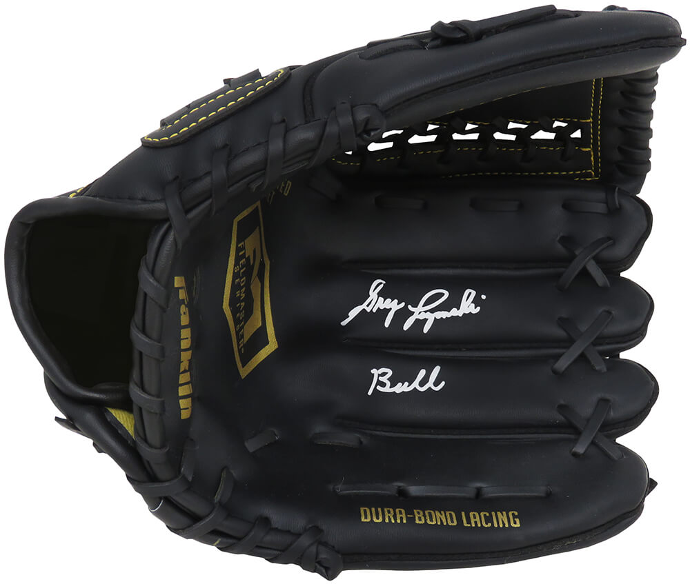 Greg Luzinski Signed Franklin Black Baseball Fielders Glove w/Bull