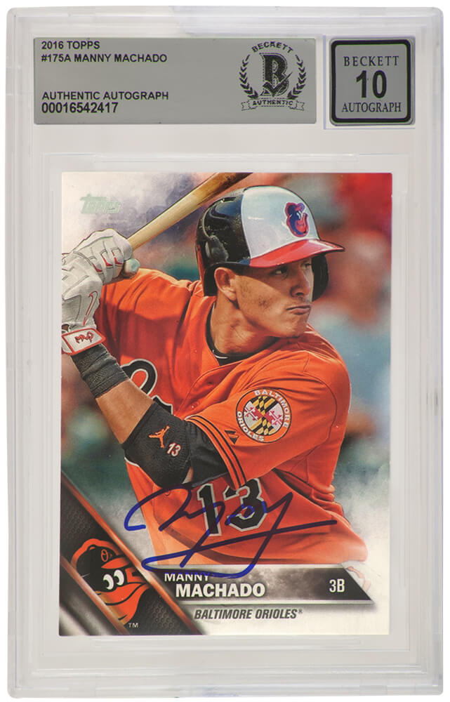 Manny Machado Signed Baltimore Orioles 2016 Topps Baseball Card #175  (Beckett / Auto Grade 10)