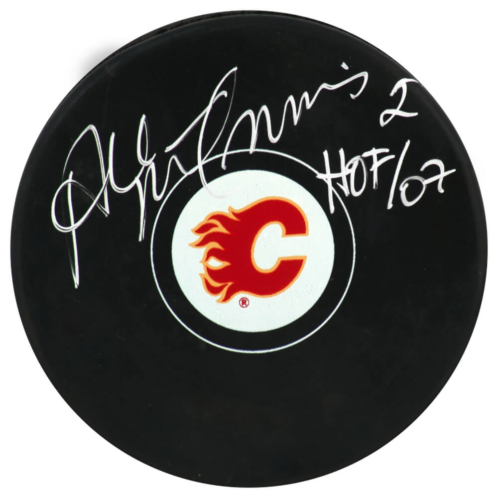 Al MacInnis Signed Calgary Flames Logo Hockey Puck w/HOF'07