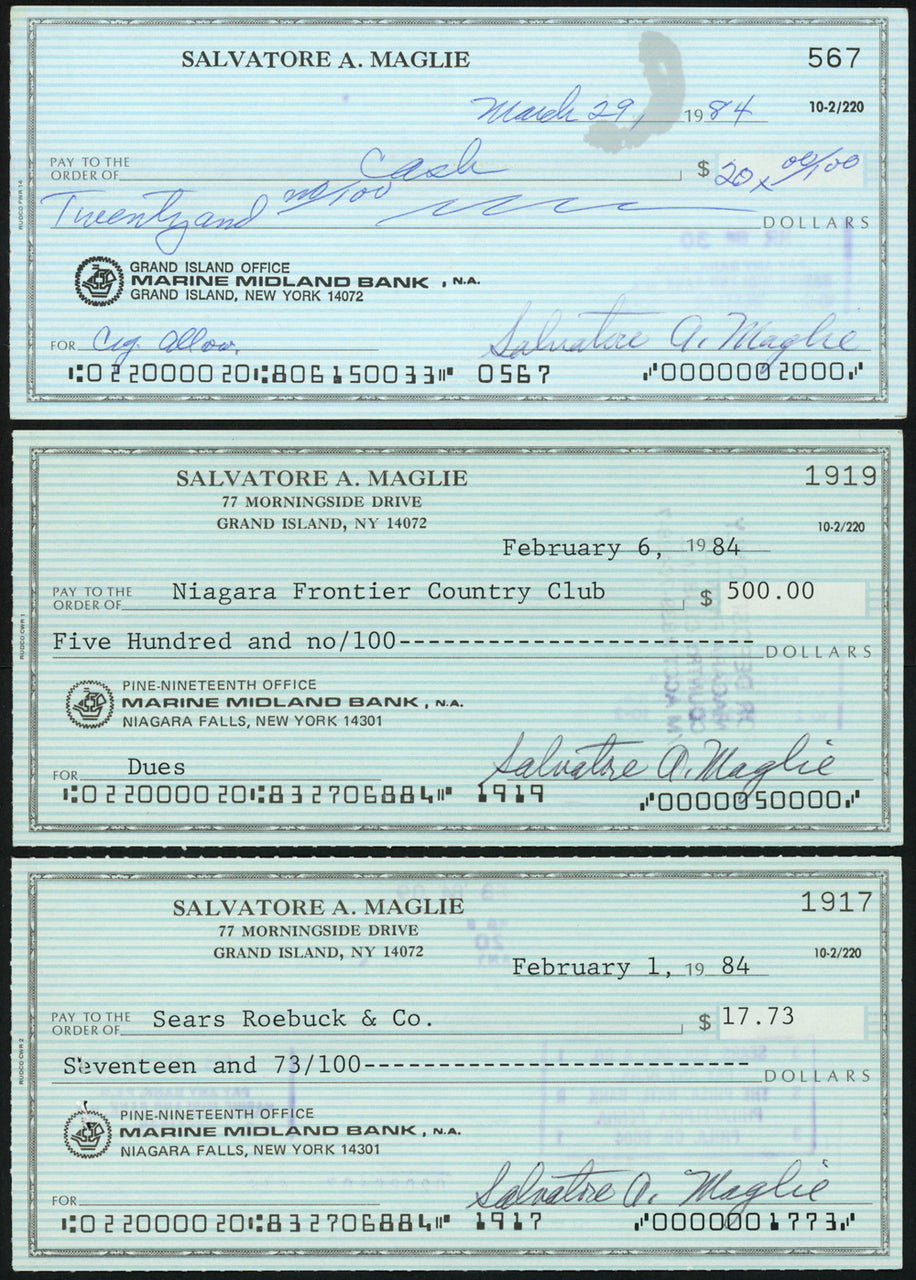 Sal Maglie Autographed 3x6 Check Brooklyn Dodgers, New York Yankees Lot Of 30 SKU #147841