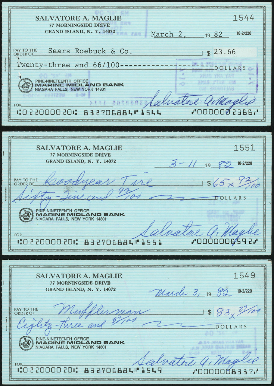 Sal Maglie Autographed 3x6 Check Brooklyn Dodgers, New York Yankees Lot Of 30 SKU #147841