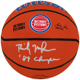 Rick Mahorn Signed Detroit Pistons Logo Wilson NBA Basketball w/89 Champs