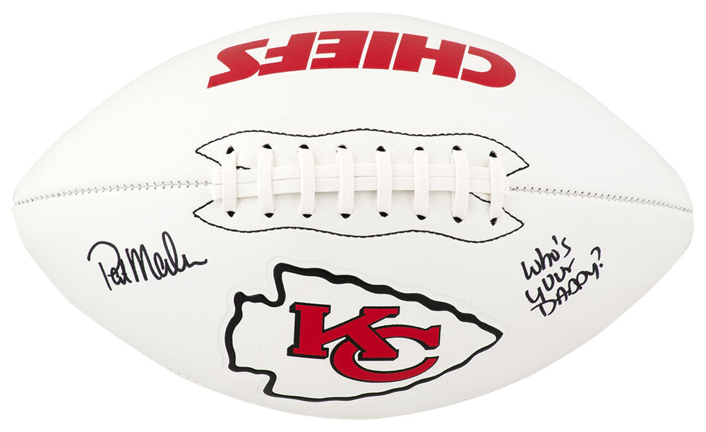 Pat (Patrick) Mahomes Sr. Signed Kansas City Chiefs logo Franklin White Logo Football w/Who's Your Daddy?