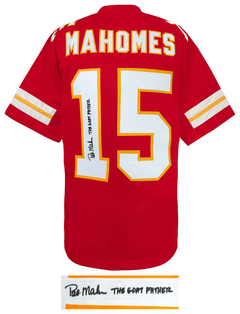 Pat (Patrick) Mahomes Sr. Signed Red Custom Football Jersey w/The Goatfather