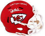 Pat (Patrick) Mahomes Sr. Signed Chiefs Riddell Speed Mini Helmet w/Who's Your Daddy? - (In Silver)