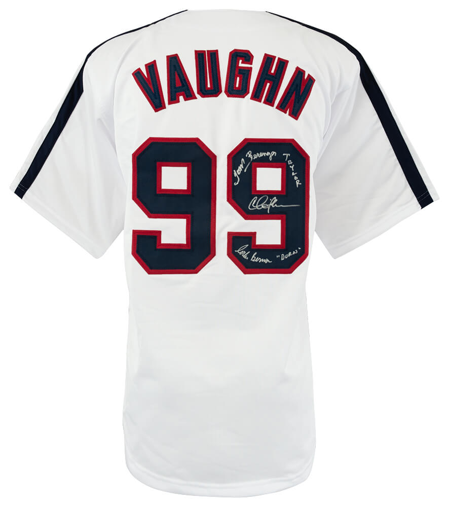 Charlie Sheen, Corbin Bernsen & Tom Berenger Signed White Custom Vaughn #99 Baseball Jersey