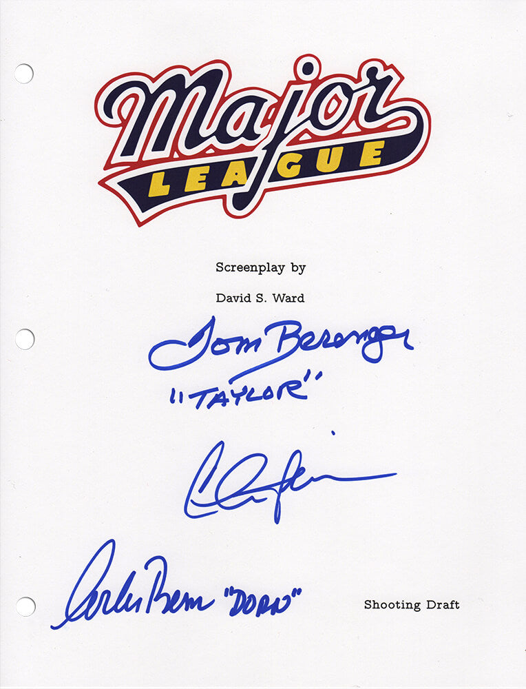 Charlie Sheen, Corbin Bernsen & Tom Berenger Signed Major League Movie Script Cover Page w/Taylor, Dorn