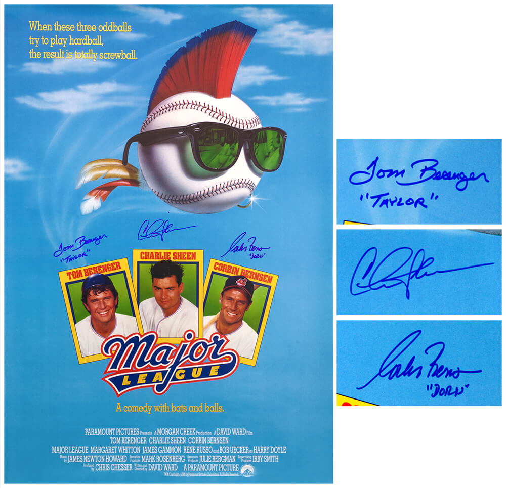 Charlie Sheen, Corbin Bernsen & Tom Berenger Signed Major League 27x40 Full Size Movie Poster w/Taylor, Dorn