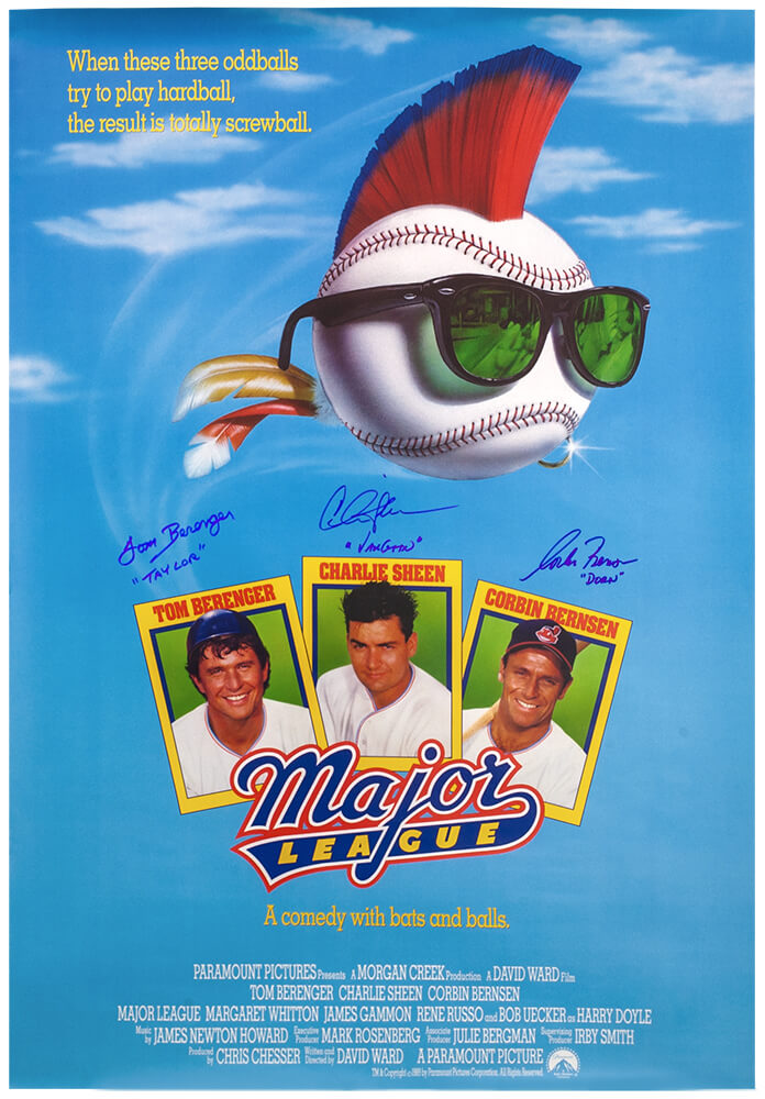 Charlie Sheen, Corbin Bernsen & Tom Berenger Signed Major League 27x40 Full Size Movie Poster w/Character Names
