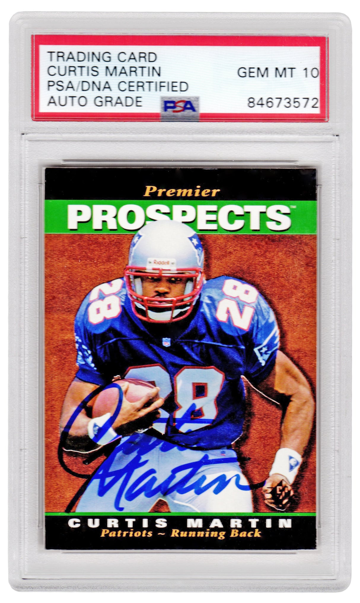 Curtis Martin Signed New England Patriots 1995 SP Foil Rookie Football Card #18 - (PSA Encapsulated / Auto Grade 10)