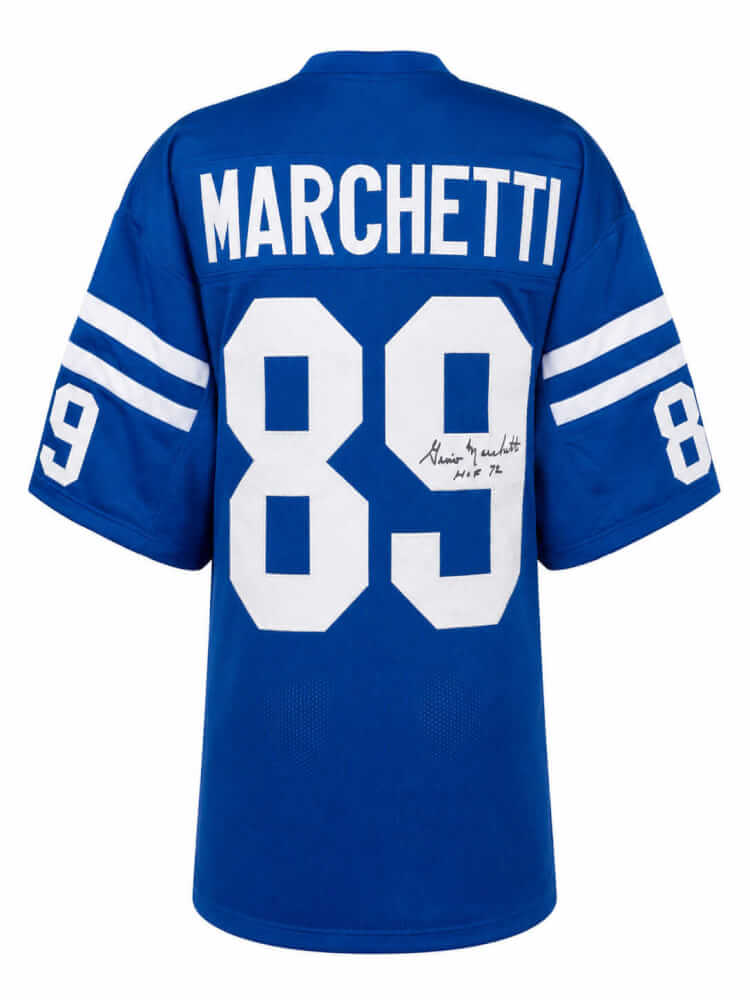 Gino Marchetti Signed Blue Throwback Custom Football Jersey w/HOF'72