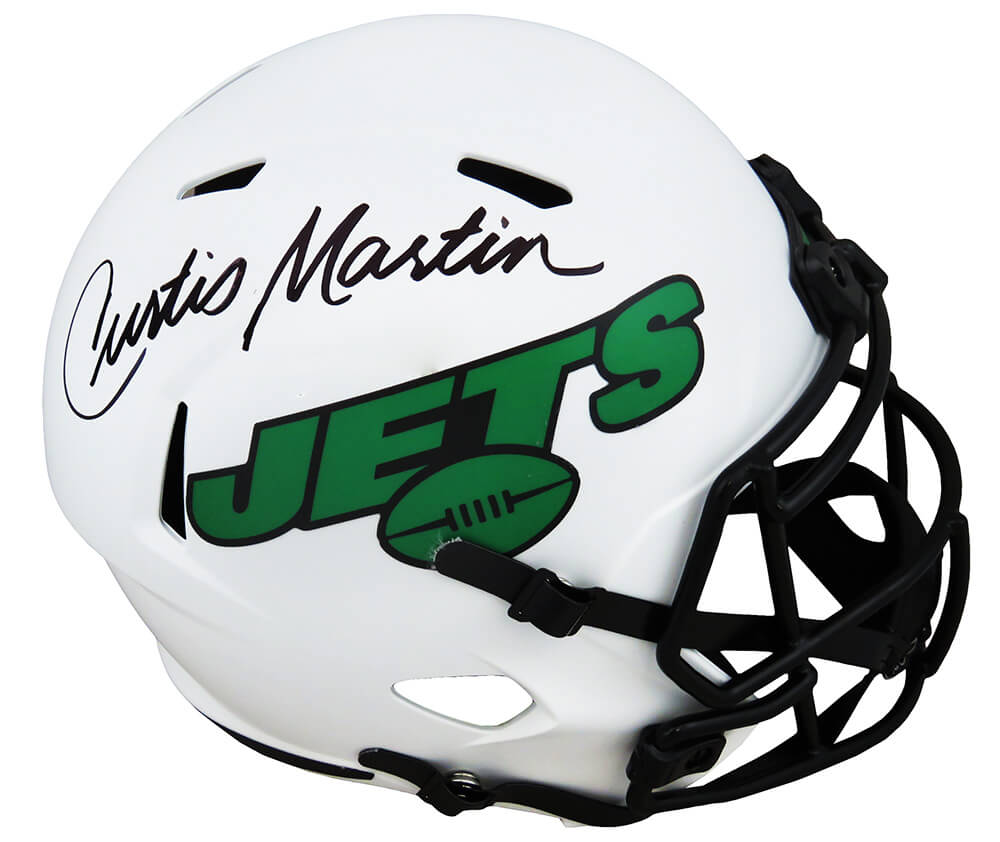 Curtis Martin Signed New York Jets Lunar Eclipse White Matte Riddell Full Size Speed Replica Helmet