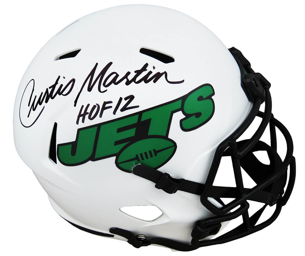 Curtis Martin Signed New York Jets Lunar Eclipse White Matte Riddell Full Size Speed Replica Helmet w/HOF'12