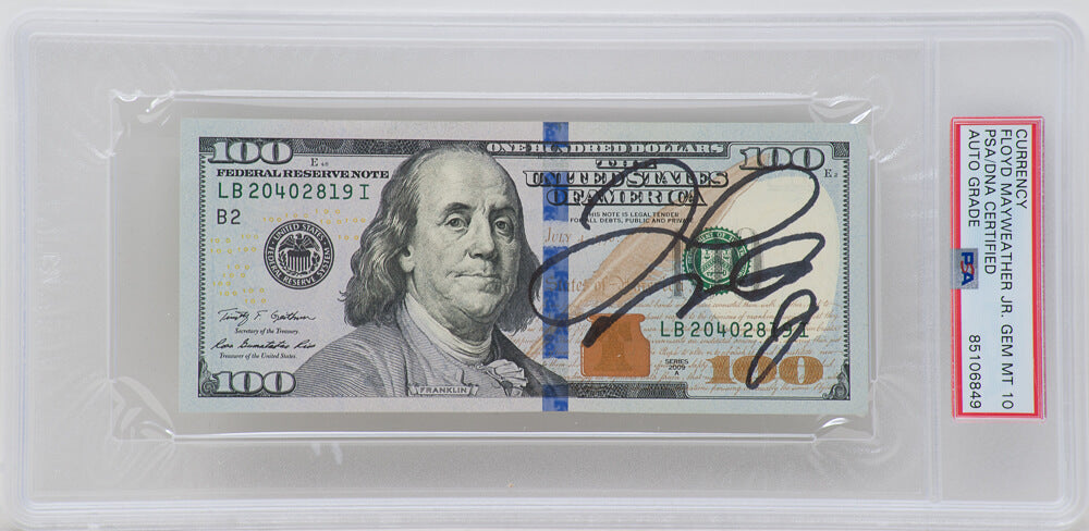 Floyd Mayweather Jr. Signed $100 Bill (Autograph Grade 10) (PSA/DNA Encapsulated)